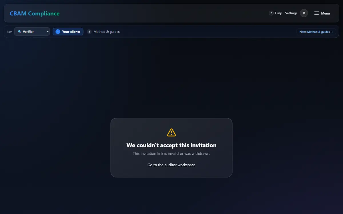 The accept page when a link is invalid or withdrawn