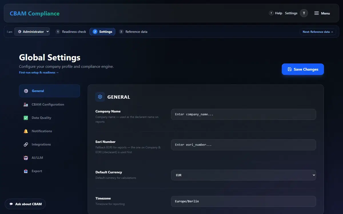 Global Settings with its sections and Save Changes